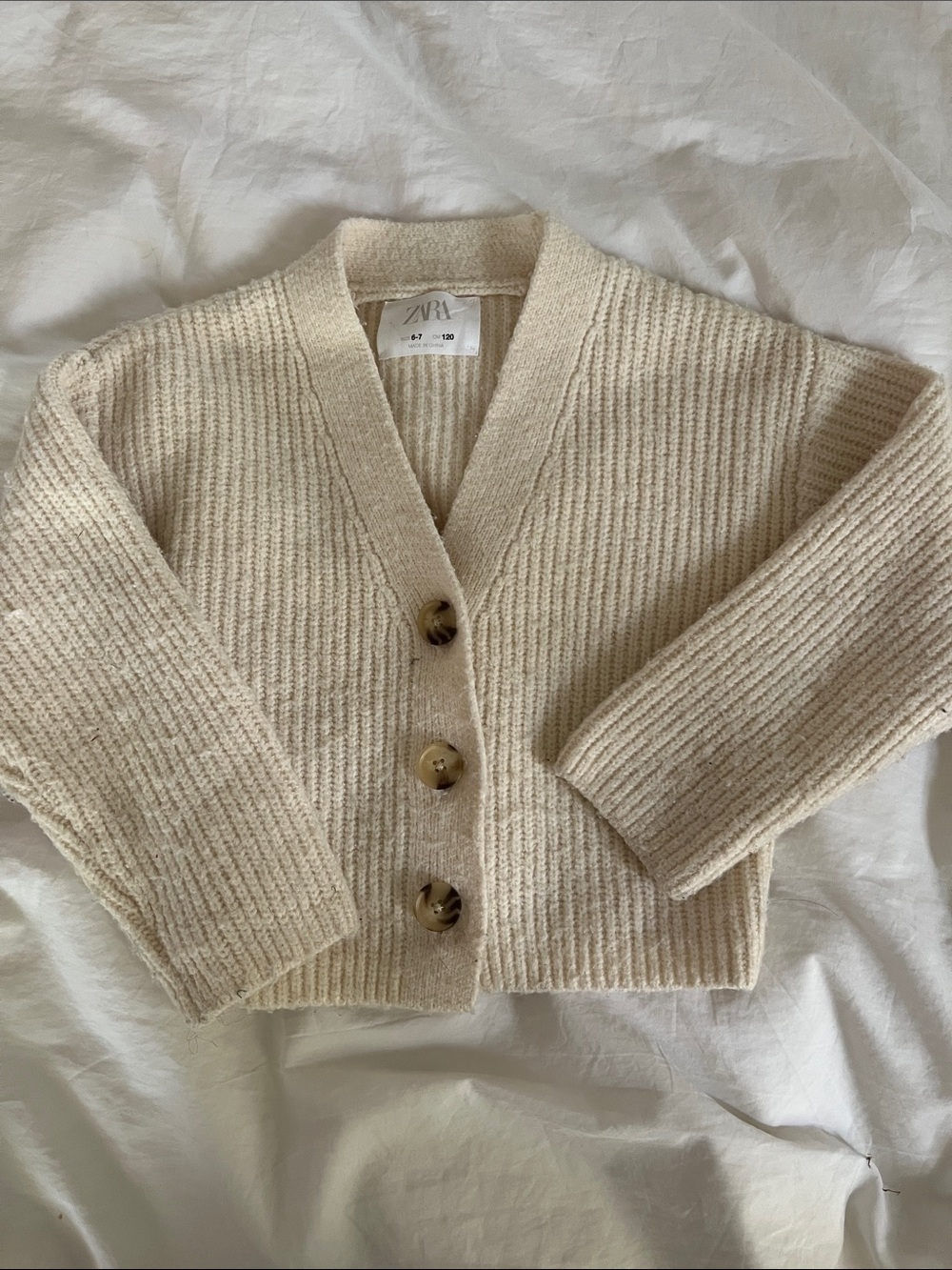 Zara Cream Chunky Ribbed Button Cardigan, sz 6-7